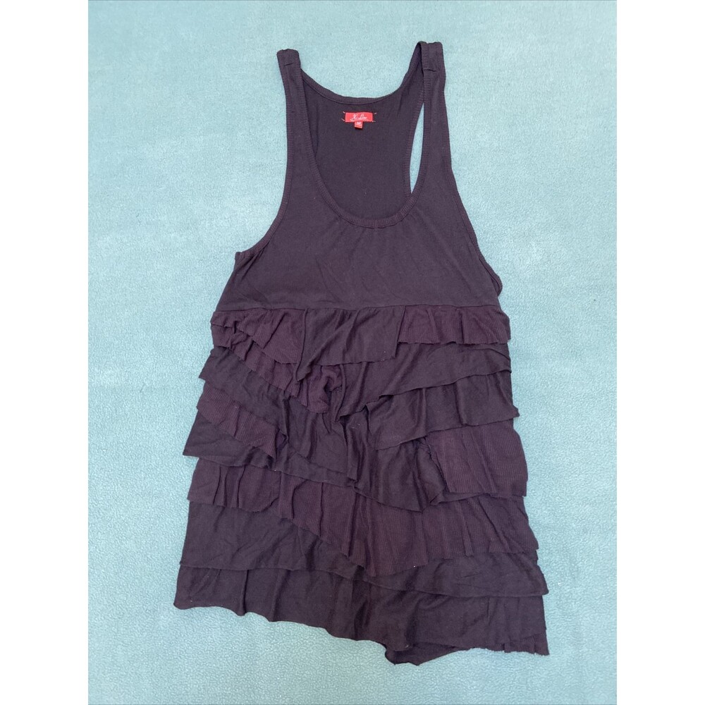 BLACK RUFFLES Hi Line Women’s Black Cotton Blend Ruffle Tank Top Size Medium